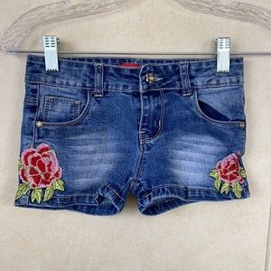 Pop Jeans Denim Shorts Sz 7 Kids Floral Embroidery